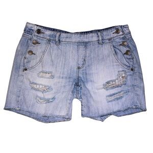 Y2K Style Garage Low Rise Distressed Denim Shorts Sailor Buttons Light Wash